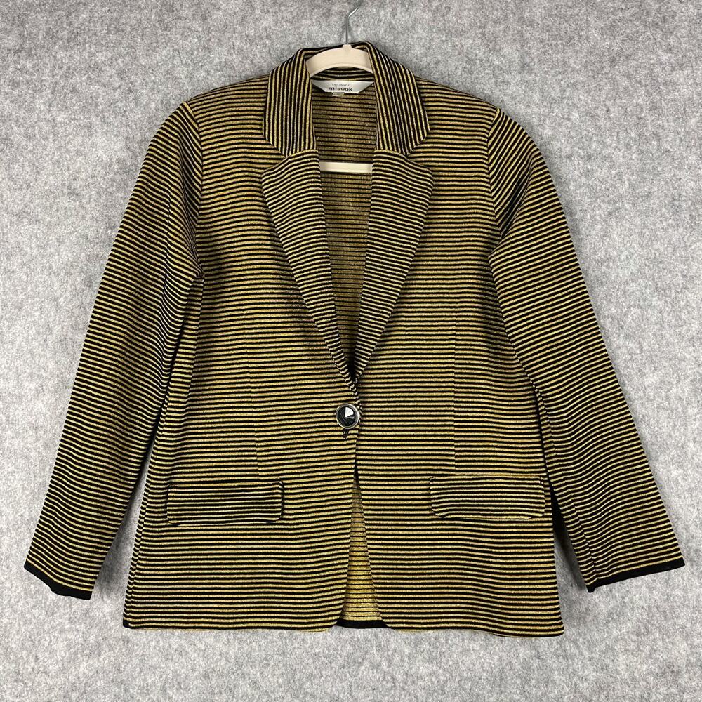 Exclusively Misook Blazer Jacket Womens Medium Gold Black Striped Classic Career